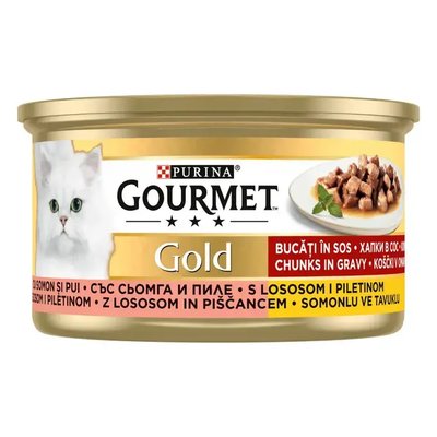Purına Gold Somon ve Tavuk Parçalı Soslu Yaş Kedi Maması 85GR