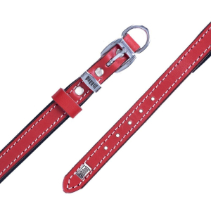 Doggie Konforlu Gerçek Deriden El Yapımı Köpek Boyun Tasması 1,5x20-25cm - Red
