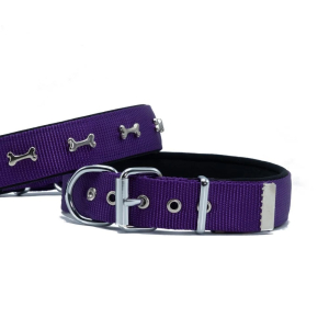 Doggie Kemik Süslü Dokuma Köpek Tasması 3x42-50cm Mor