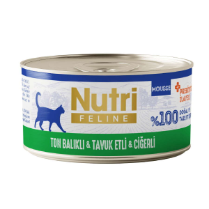 Nutri Feline Mousse Ton Balıklı Tavuk Etli ve Ciğerli Tahılsız Yetişkin Kedi Konservesi 70 gr