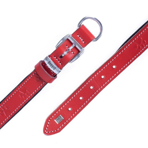 Doggie Konforlu Gerçek Deriden El Yapımı Pati Desenli Köpek Boyun Tasması 2,5x37-45cm - Red