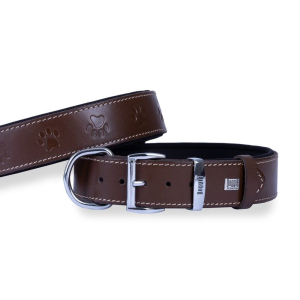 Doggie Konforlu Gerçek Deriden El Yapımı Pati Desenli Köpek Boyun Tasması 4x52-60cm - Brown