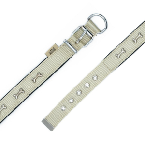 Doggie Konforlu Dokumadan El Yapımı Kemik Süslü Köpek Boyun Tasması 2,5x42-50cm - Khaki