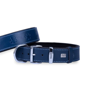 Doggie Konforlu Gerçek Deriden El Yapımı Pati Desenli Köpek Boyun Tasması 4x52-60cm - Royal Blue