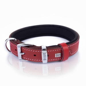 Doggie Konforlu Gerçek Deriden El Yapımı Pati Desenli Köpek Boyun Tasması 2,5x37-45cm - Red