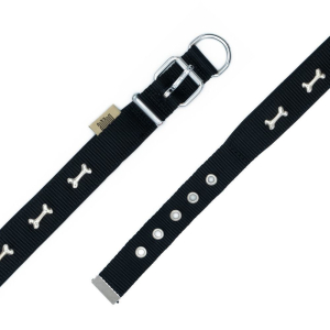 Doggie Konforlu Dokumadan El Yapımı Kemik Süslü Köpek Boyun Tasması 2,5x42-50cm - Black