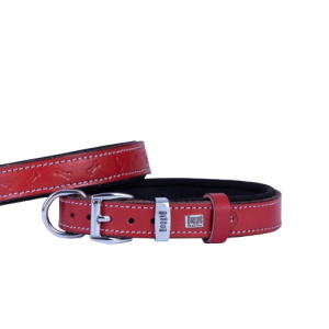 Doggie Konforlu Gerçek Deriden El Yapımı Kemik Desenli Köpek Boyun Tasması 2x30-35cm - Red