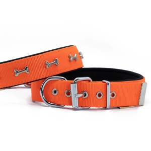 Doggie Kemik Süslü Dokuma Köpek Tasması 3x47-55cm Turuncu