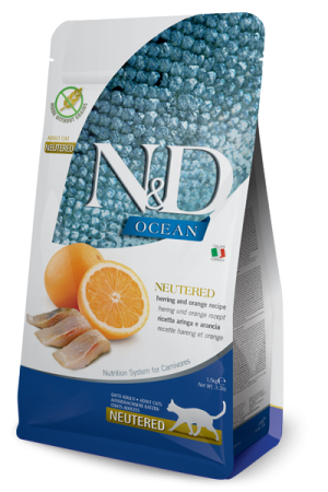 N&D OCEAN NEUTERED, HERRING & ORANGE ADULT KISIR KEDİ MAMASI 1.5KG
