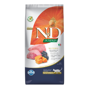 N&D Pumpkin Kuzu Etli ve Yaban Mersinli Kısırlaştırılmış Yetişkin Kedi Maması 5 Kg