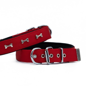 Doggie Kemik Süslü Dokuma Köpek Tasması 3x47-55cm Kırmızı
