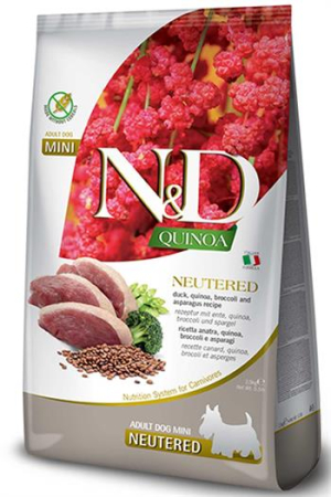 N&D Quinoa Ördekli, Brokolili ve Kuşkonmazlı Küçük Irk Kısırlaştırılmış Yetişkin Köpek Maması 2.5 Kg