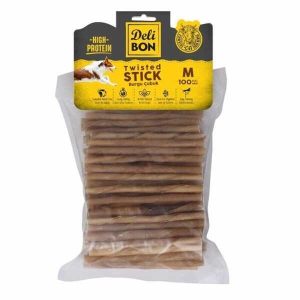 Delibon Natürel Deri Burgu Çubuk Kemik Köpek Ödülü 100'lü Medium